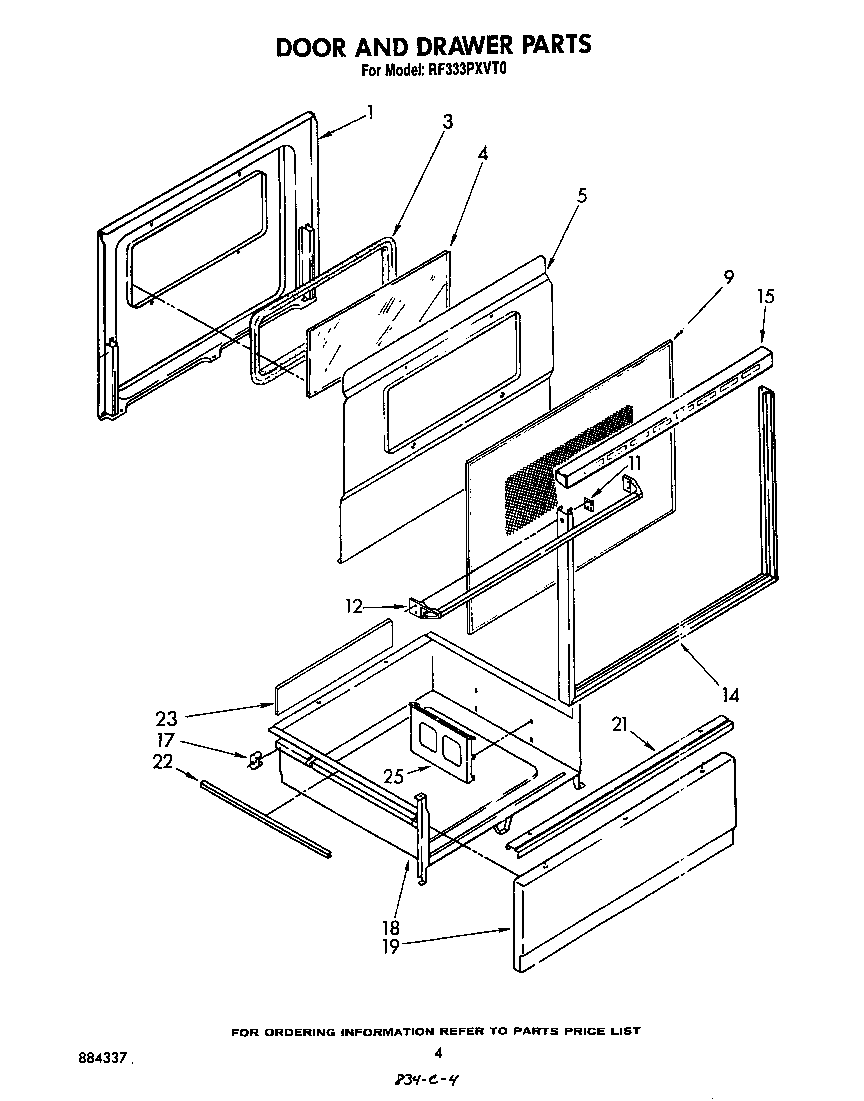 Whirlpool RF333PXVT0 door and drawer diagram