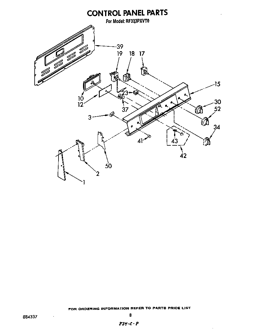 Whirlpool RF333PXVT0 control panel diagram