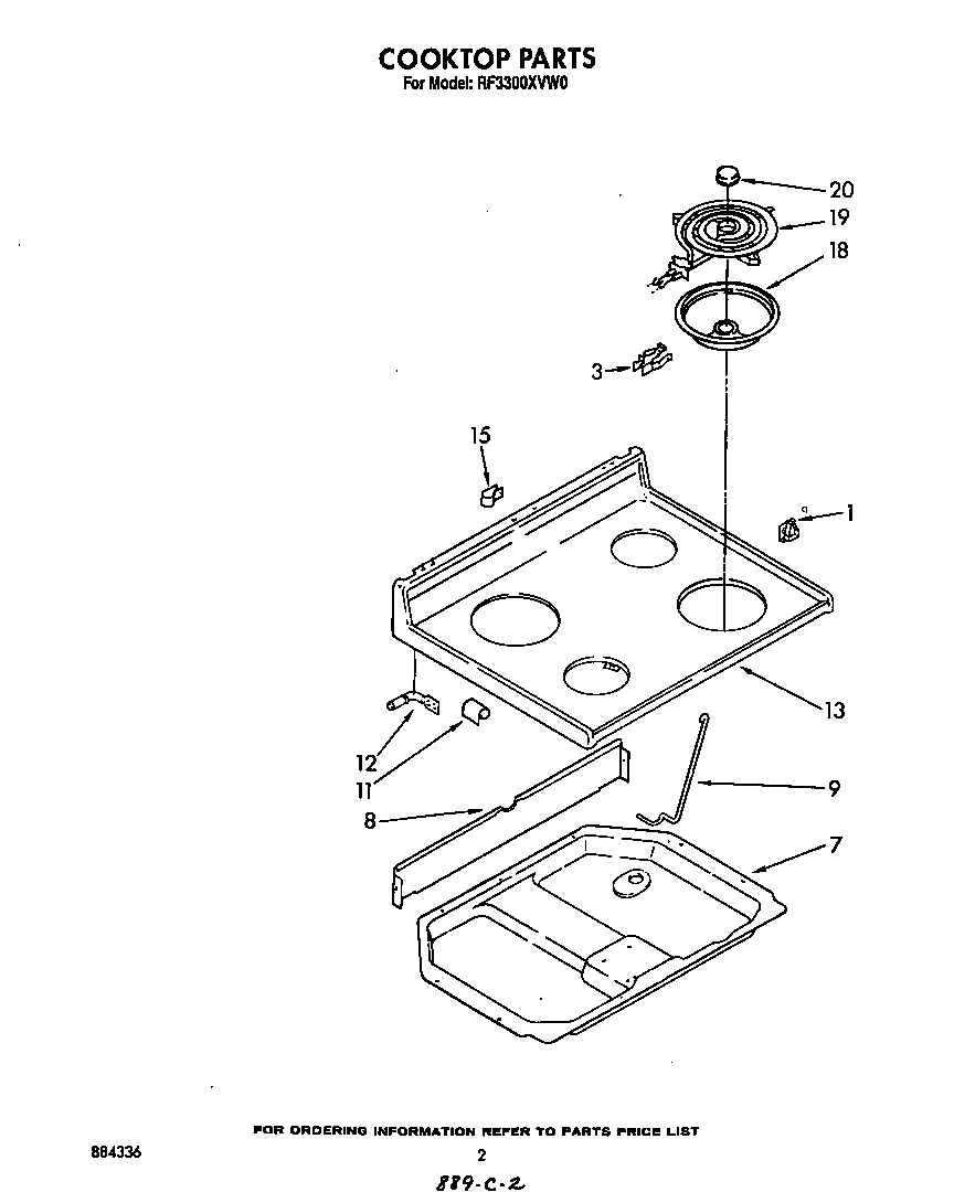 Whirlpool RF3300XVW0 cooktop diagram