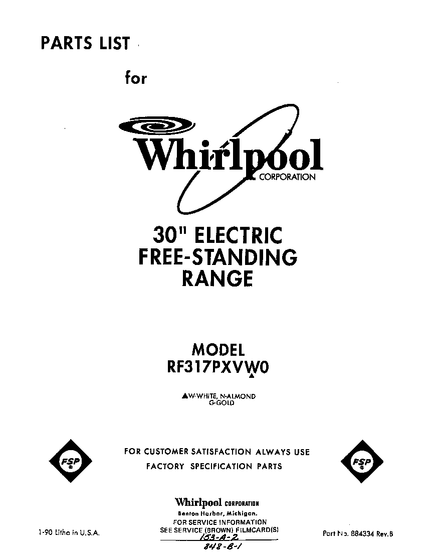 Whirlpool RF317PXVW0 front cover diagram