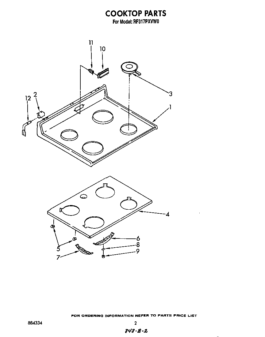 Whirlpool RF317PXVW0 cook top diagram