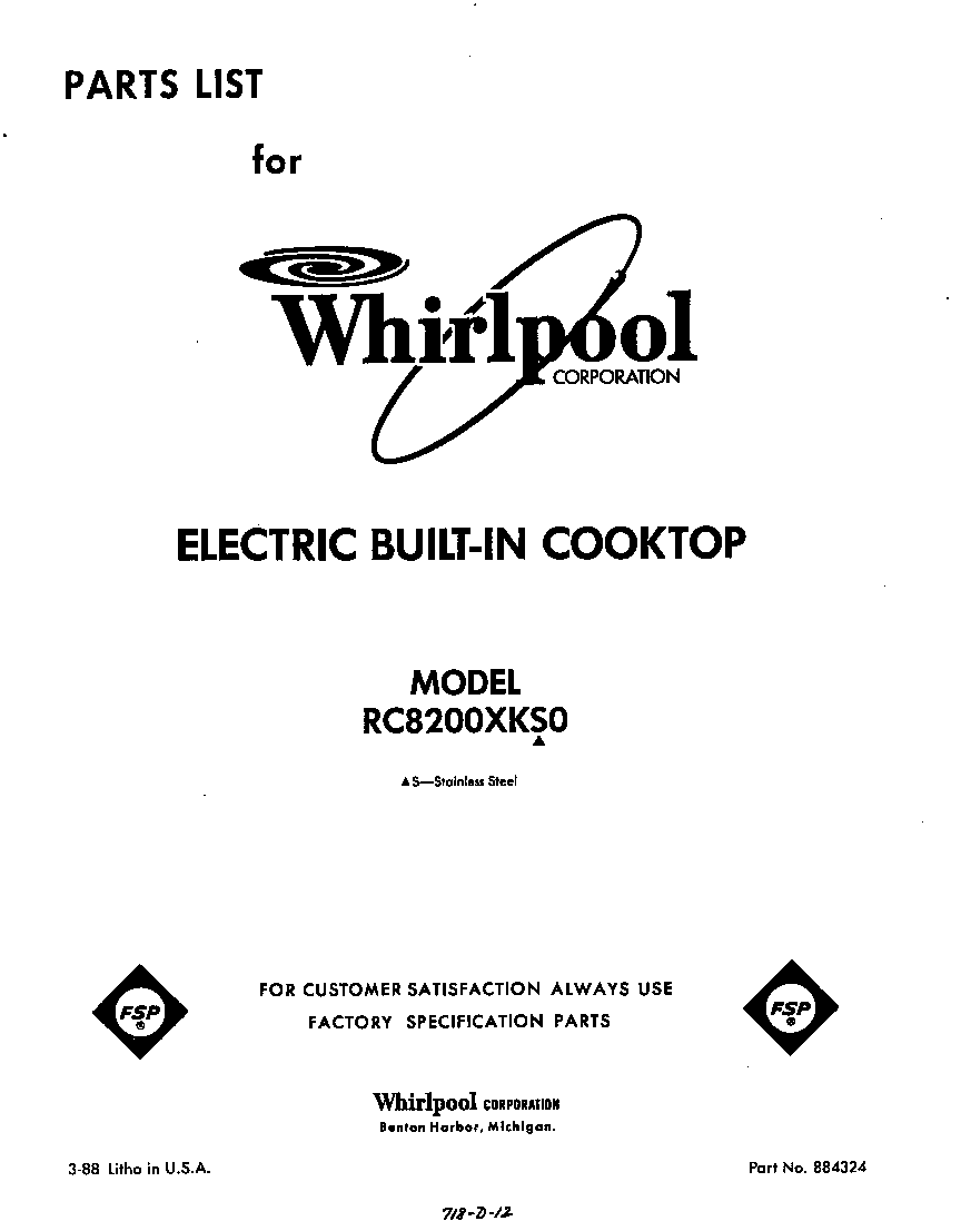 Whirlpool RC8200XKS0 front cover diagram