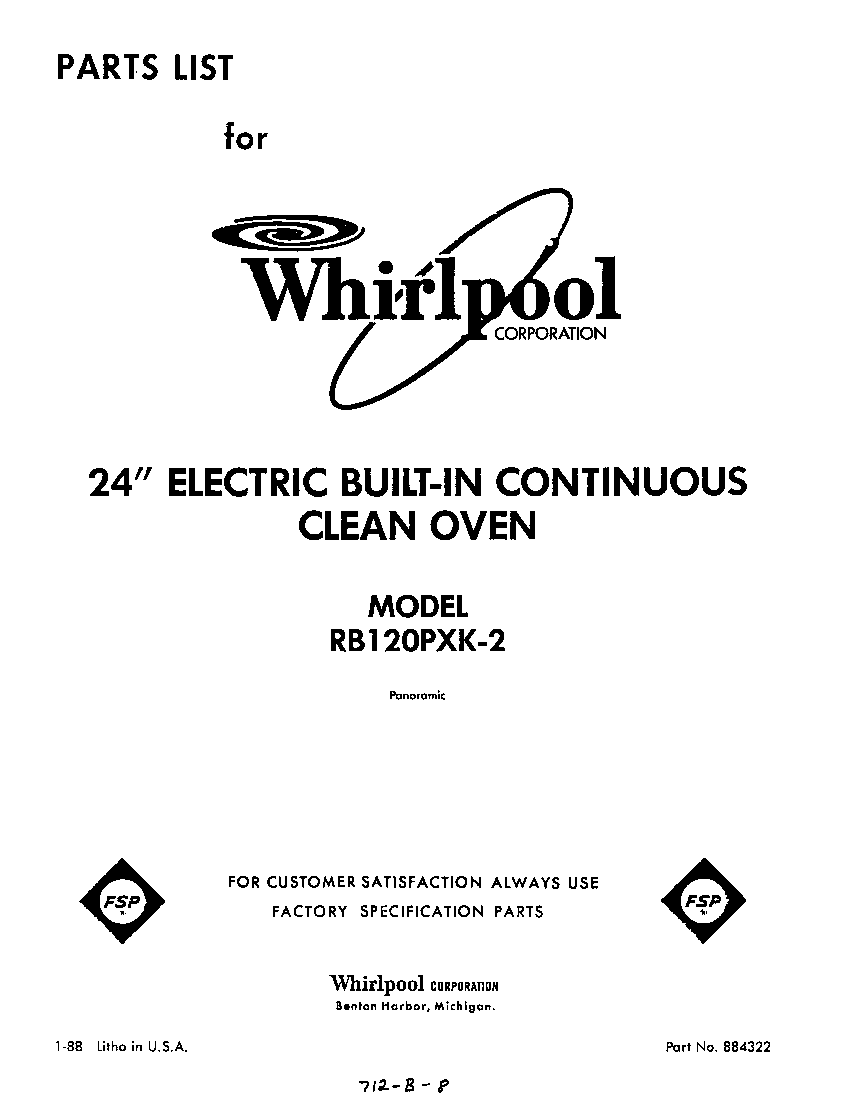 Whirlpool RB120PXK2 front cover diagram