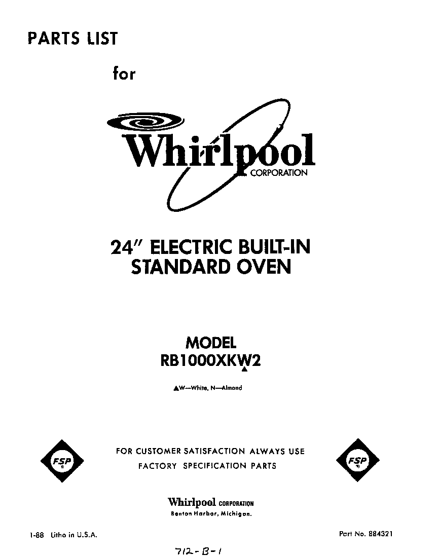 Whirlpool RB1000XKW2 front cover diagram