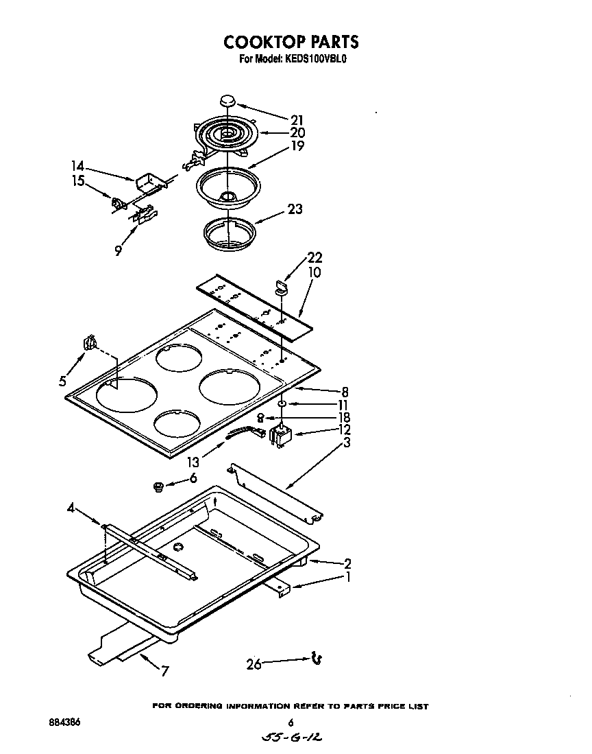 KitchenAid KEDS100VWH0 cook top diagram