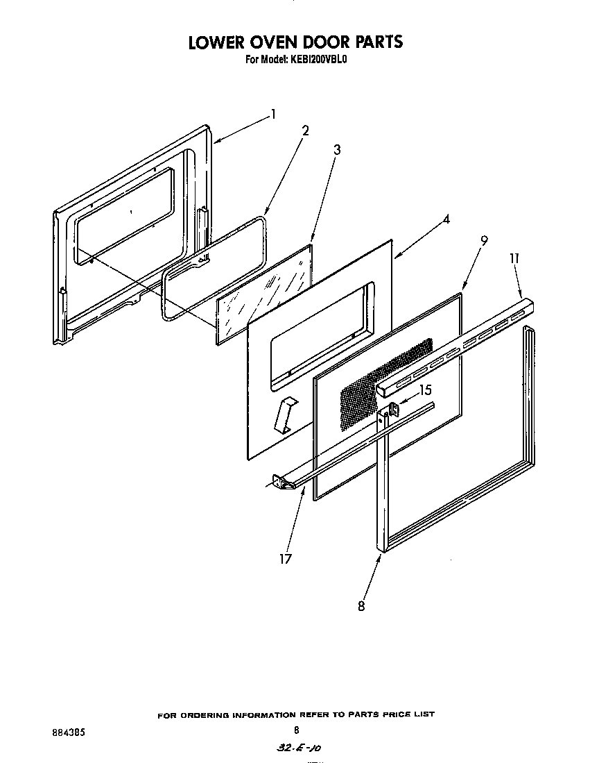 KitchenAid KEBI200VBL0 lower oven door diagram