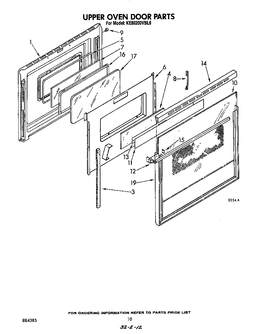 KitchenAid KEBI200VBL0 upper oven door diagram