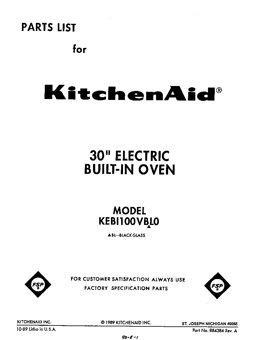 KitchenAid KEBI100VBL0 front cover diagram