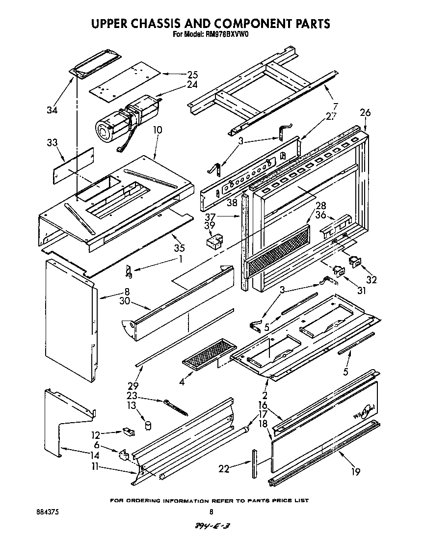 Whirlpool RM978BXVW0 upper chassis and component diagram