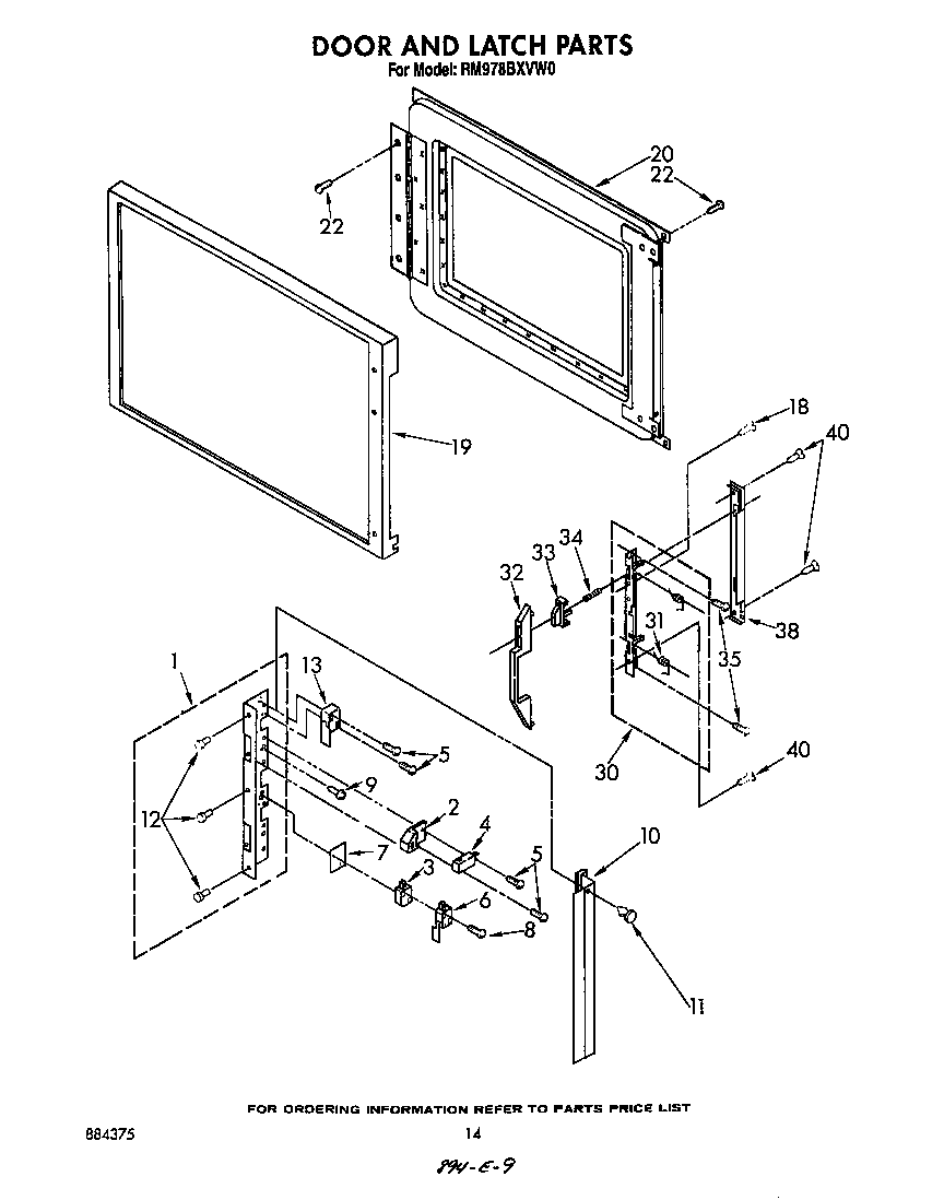 Whirlpool RM978BXVW0 door and latch diagram