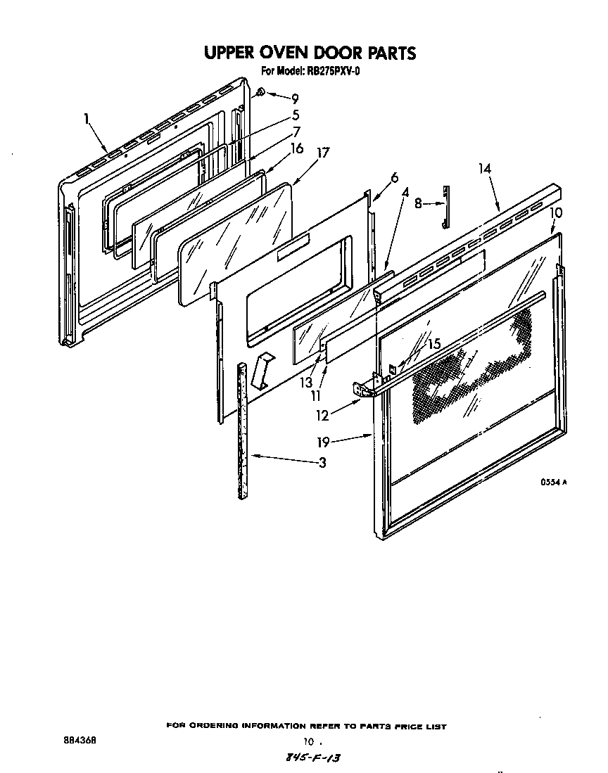 Whirlpool RB275PXV0 upper oven door diagram