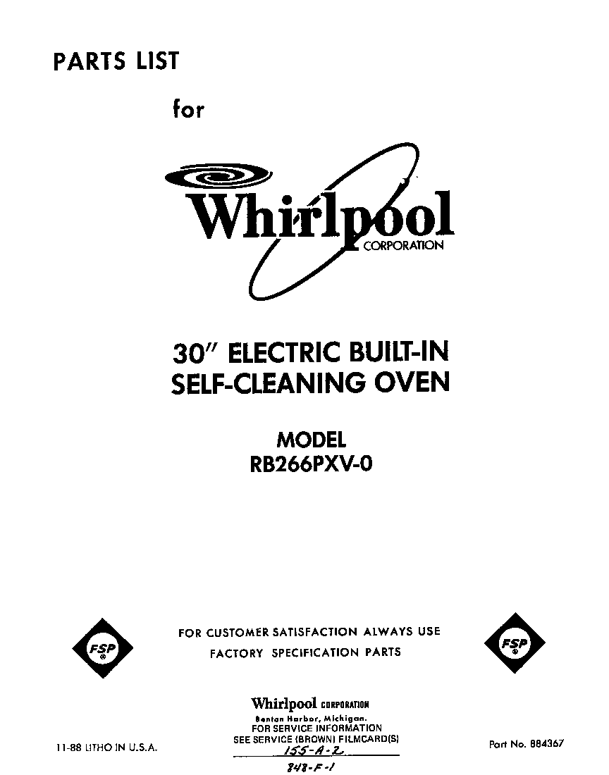 Whirlpool RB266PXV0 front cover diagram