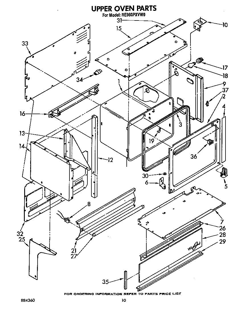 Whirlpool RE960PXVW0 upper oven diagram