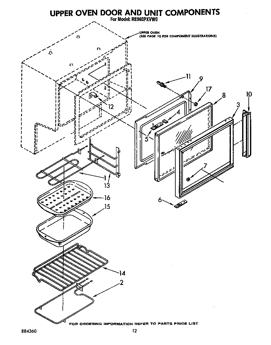 Whirlpool RE960PXVW0 upper oven door and unit diagram