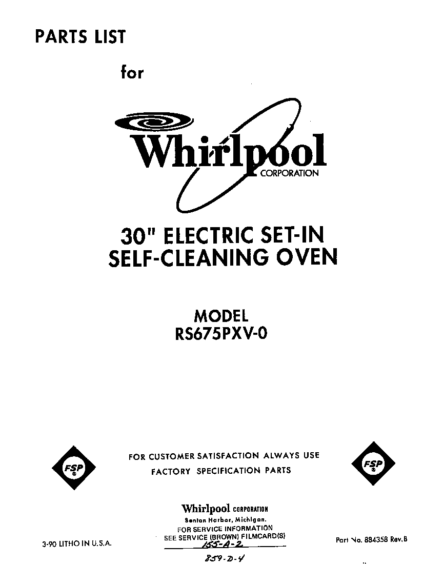 Whirlpool RS675PXV0 front cover diagram