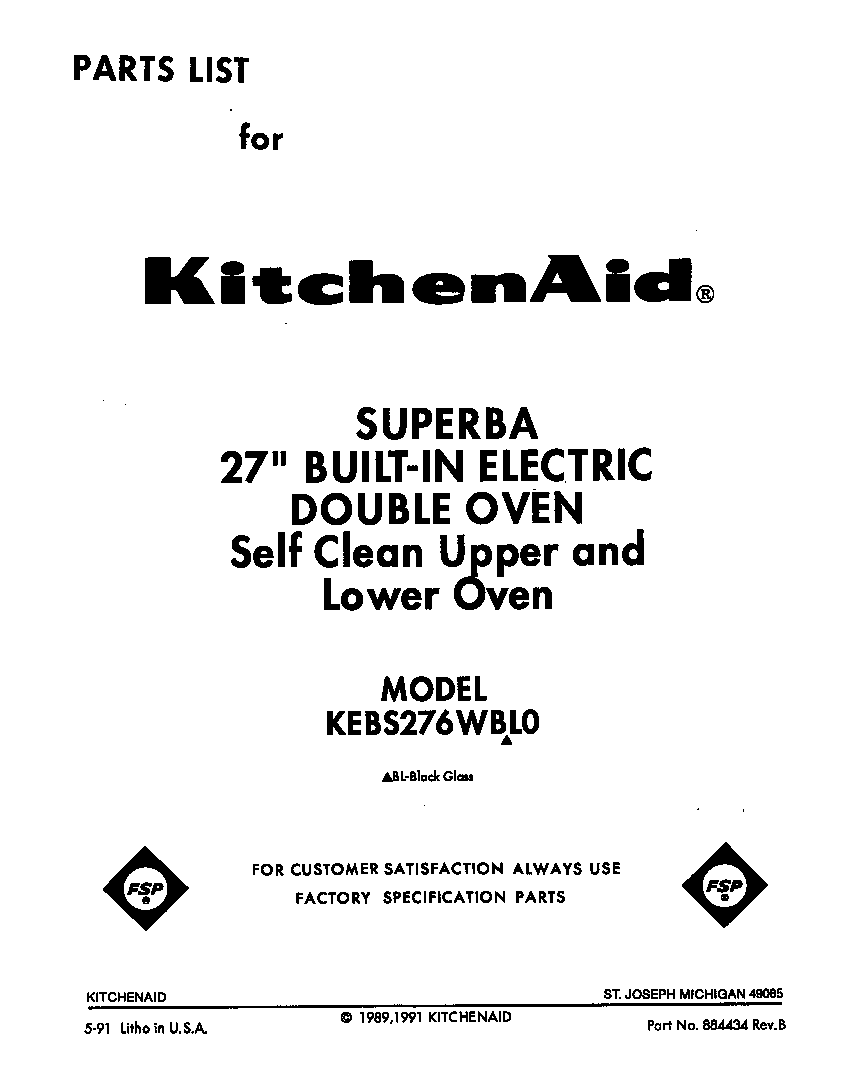 KitchenAid KEBS276WBL0 front cover diagram
