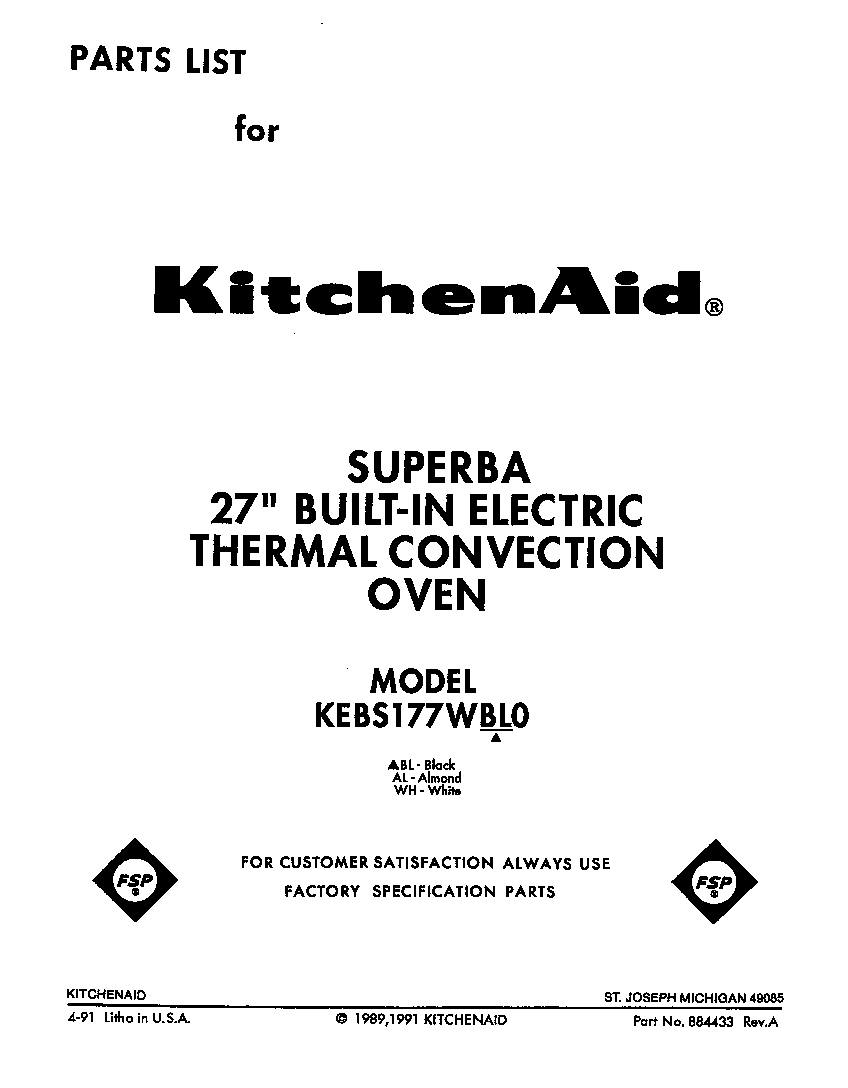 KitchenAid KEBS177WWH0 front cover diagram