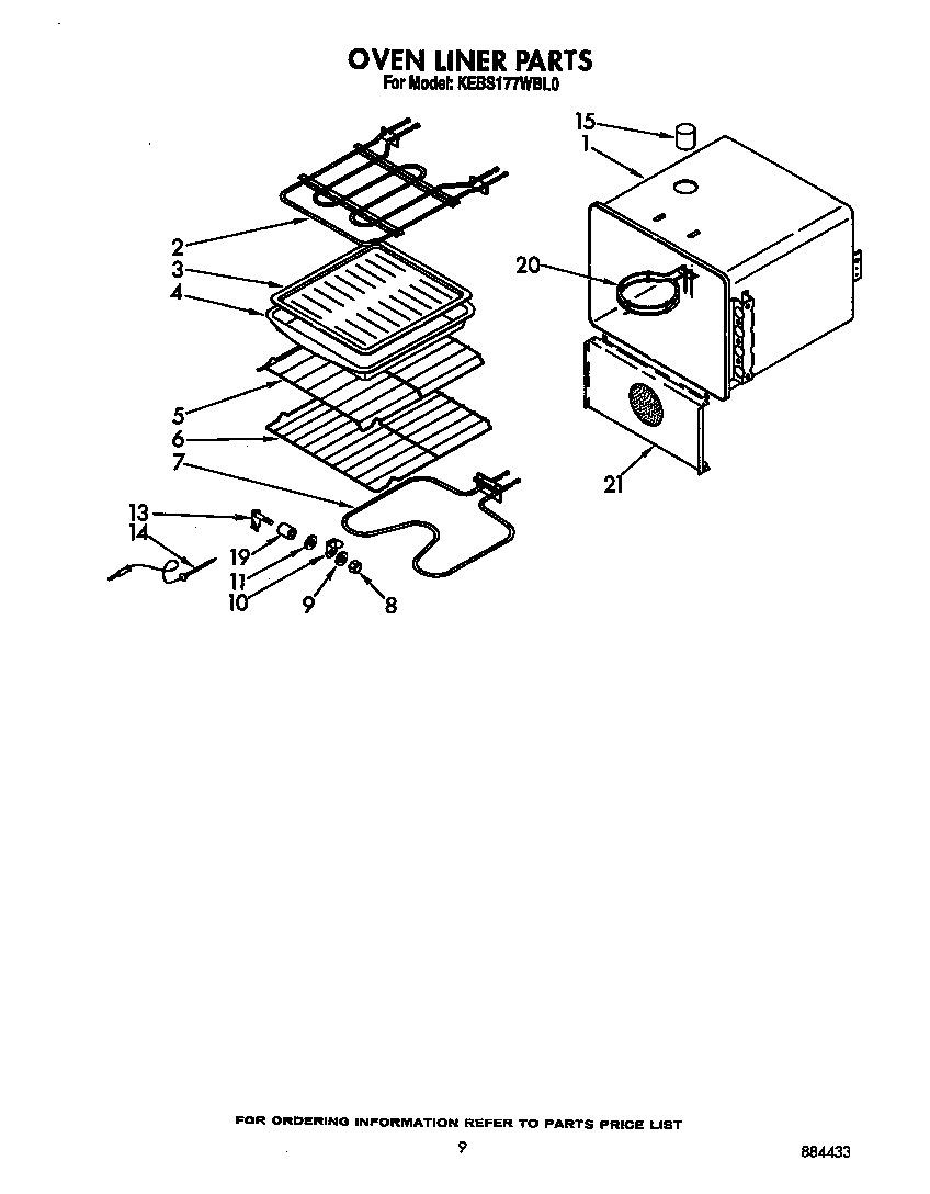 KitchenAid KEBS177WWH0 oven liner diagram