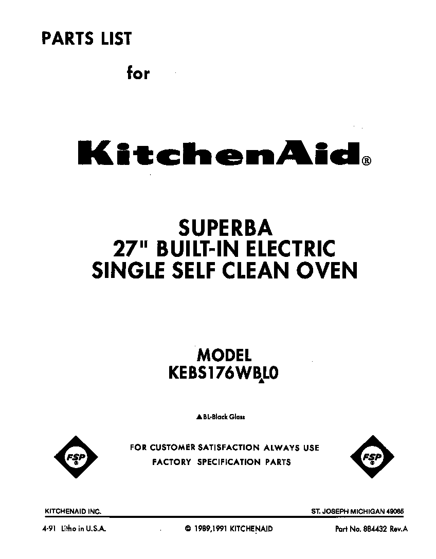 KitchenAid KEBS176WBL0 front cover diagram