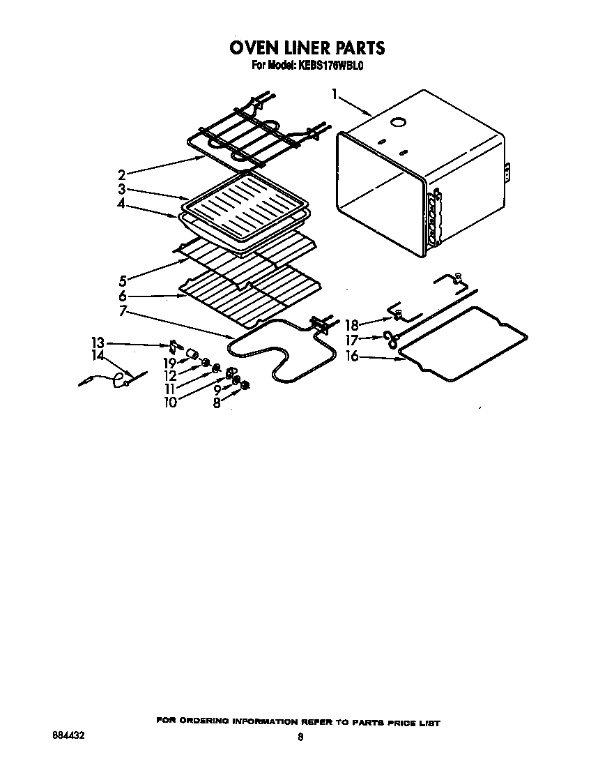 KitchenAid KEBS176WBL0 oven liner diagram