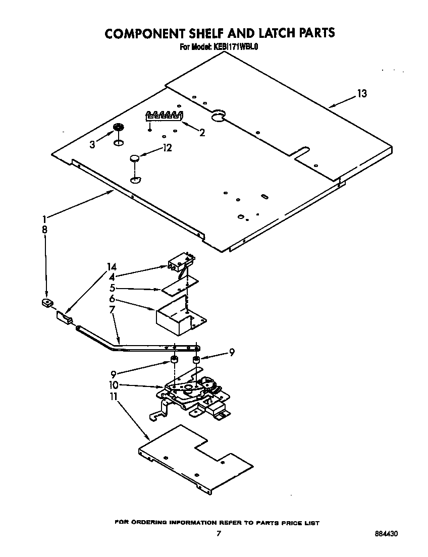 KitchenAid KEBI171WBL0 component shelf and latch diagram