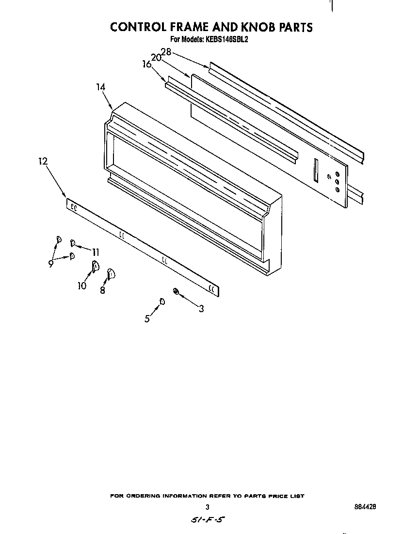 KitchenAid KEBS146SBL2 control frame and knob diagram