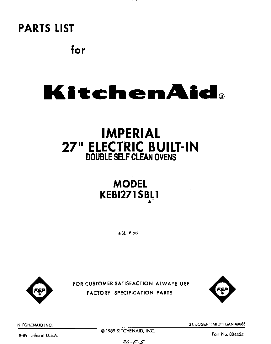 KitchenAid KEBI271SBL1 front cover diagram