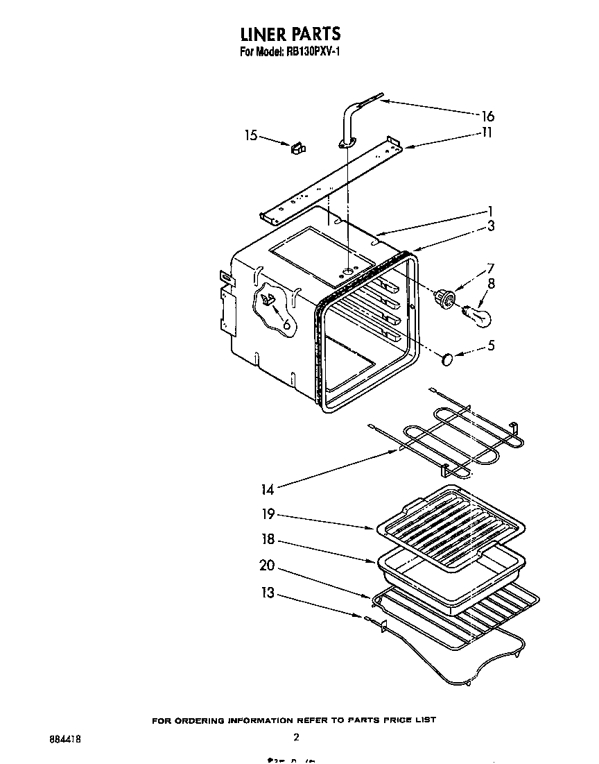 Whirlpool RB130PXV1 liner diagram