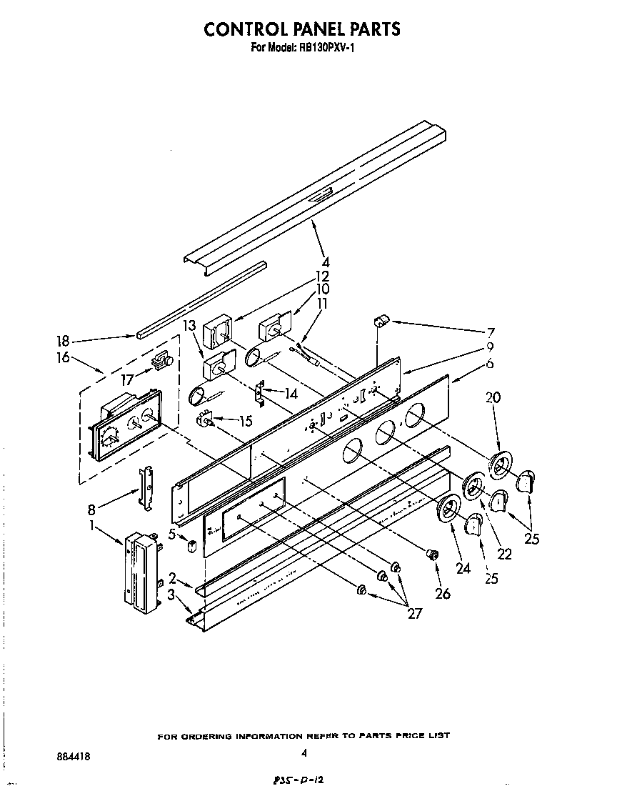 Whirlpool RB130PXV1 control panel diagram