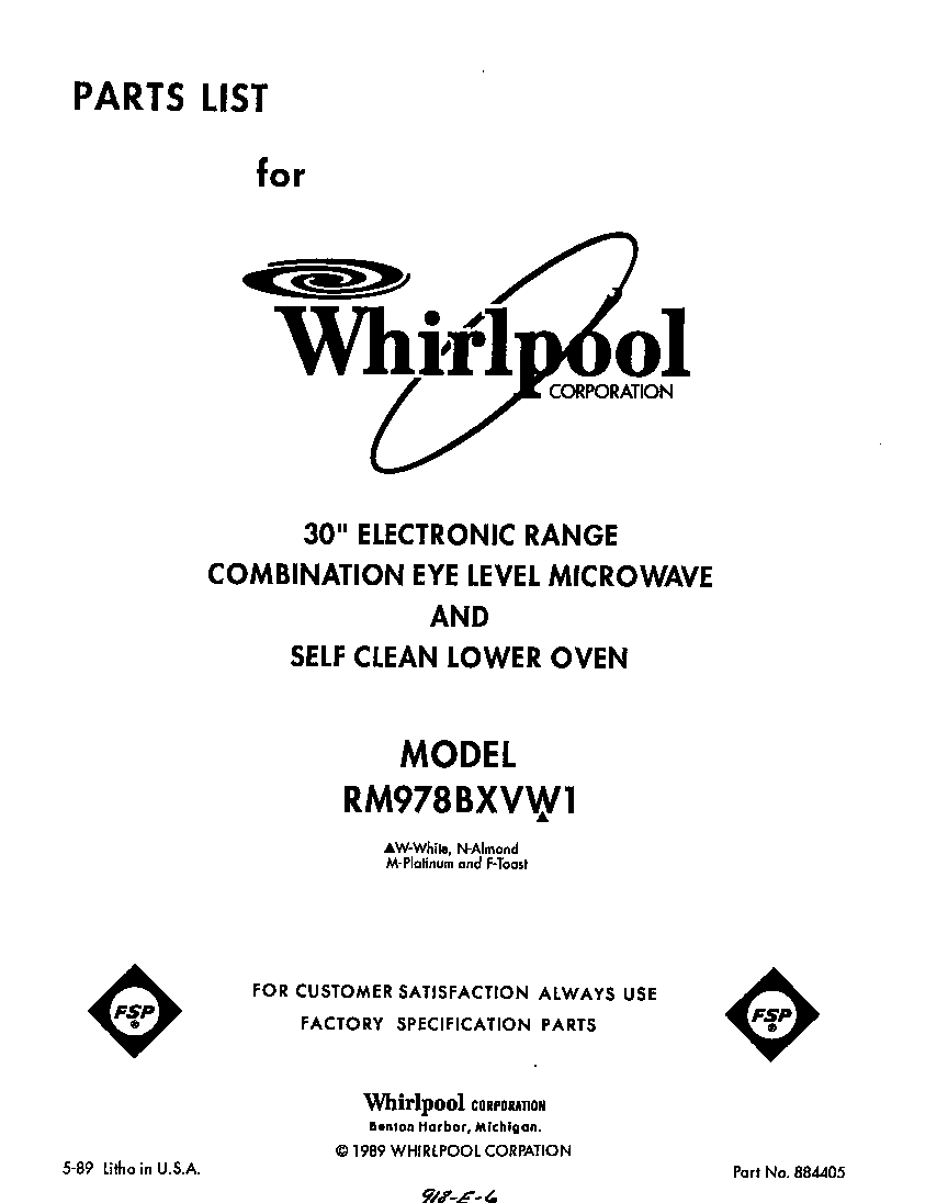 Whirlpool RM978BXVW1 front cover diagram