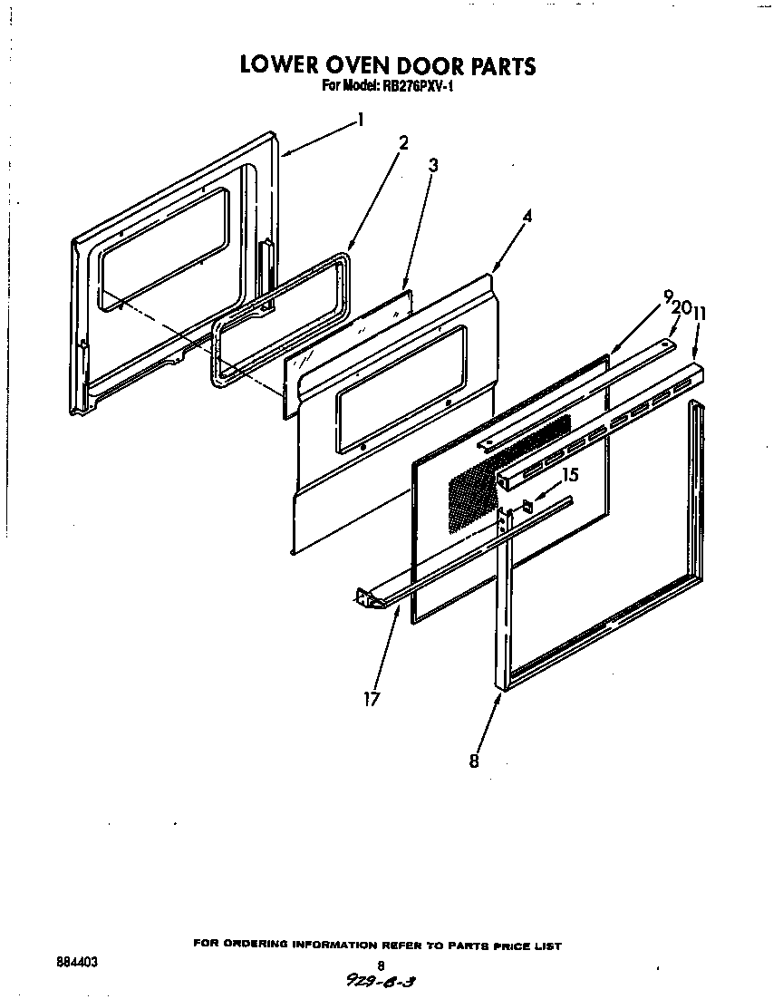 Whirlpool RB276PXV1 lower oven door diagram