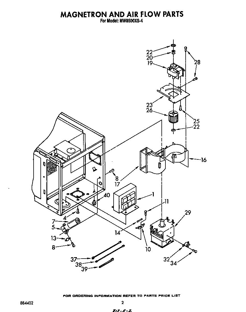Whirlpool MW8500XS4 magnetron and air flow diagram