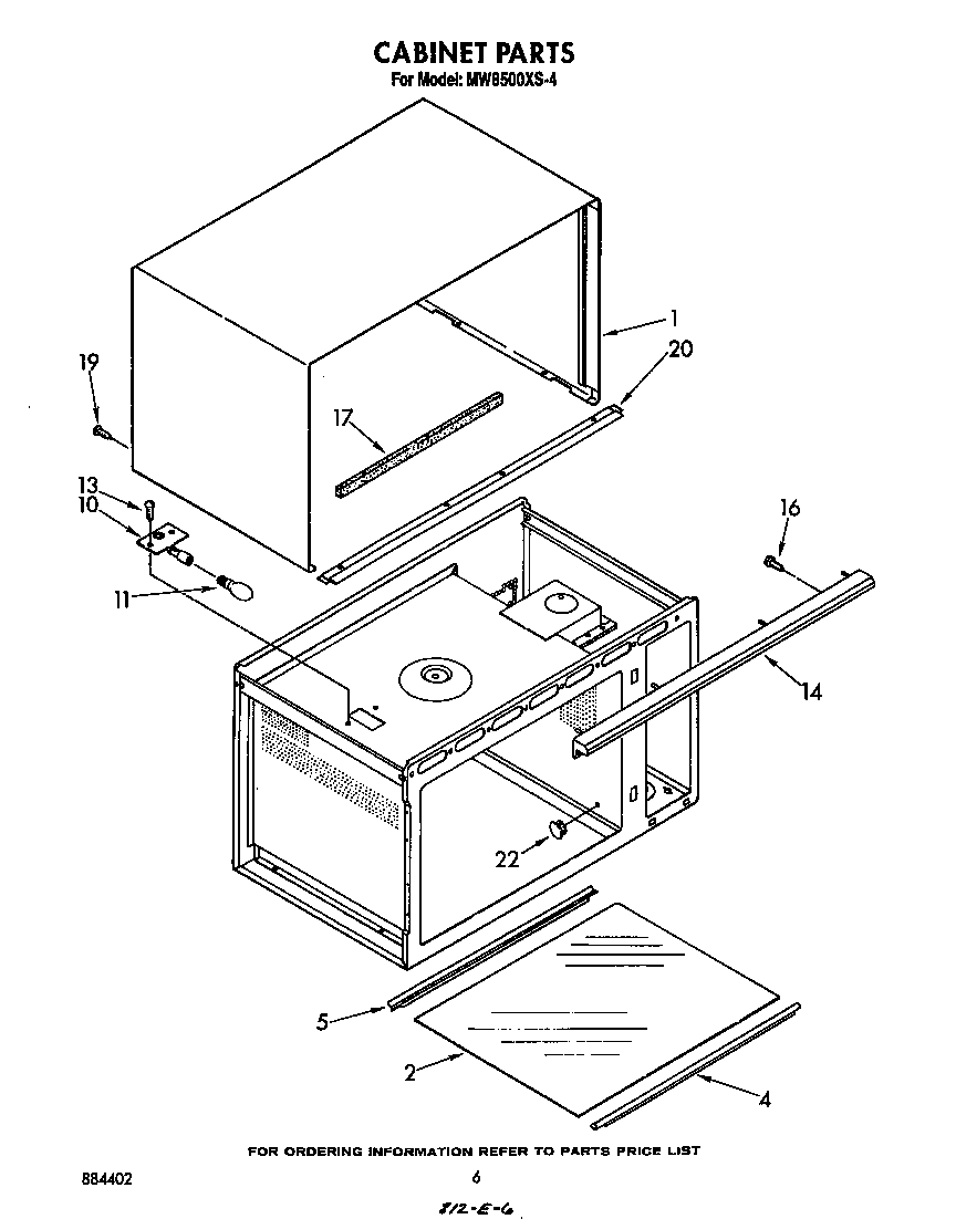 Whirlpool MW8500XS4 cabinet diagram