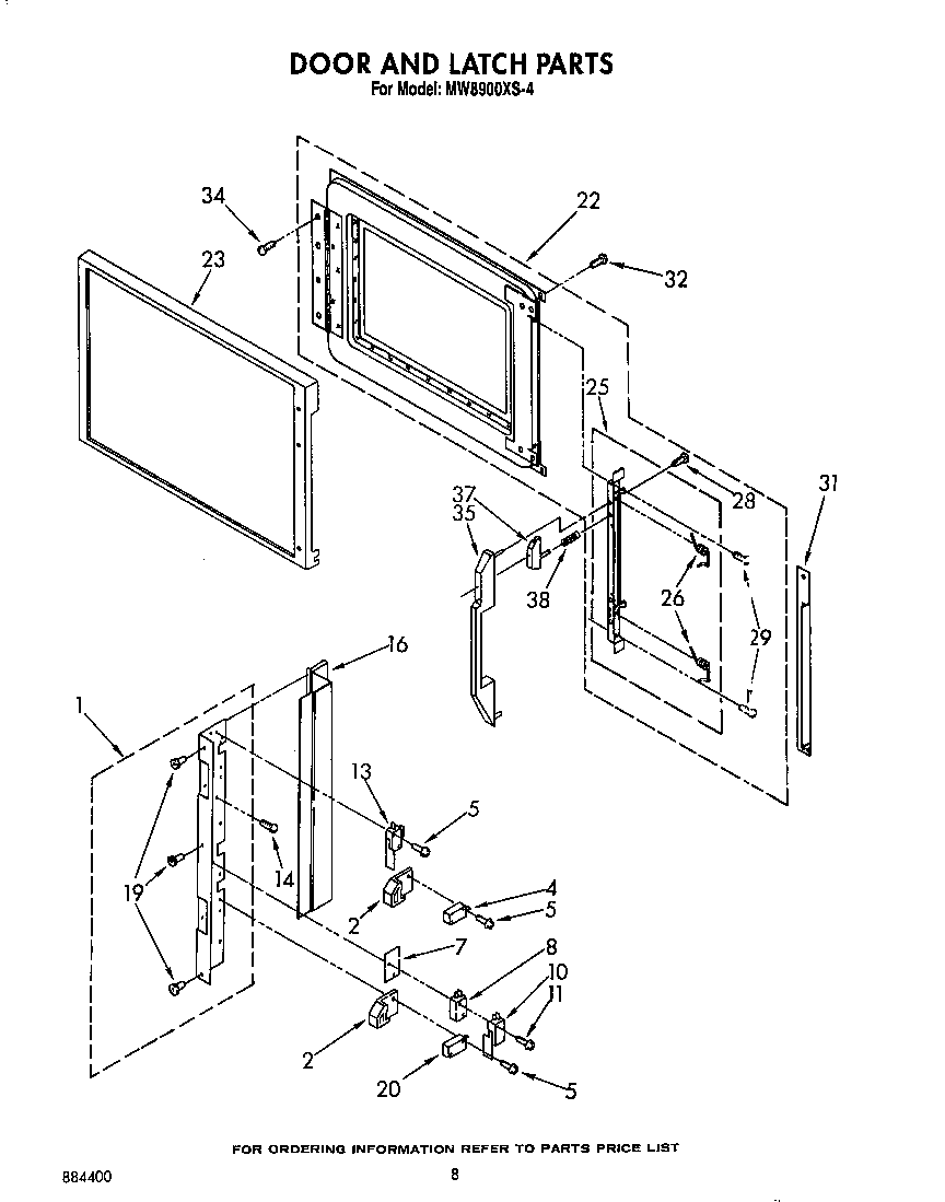 Whirlpool MW8900XS4 door and latch diagram
