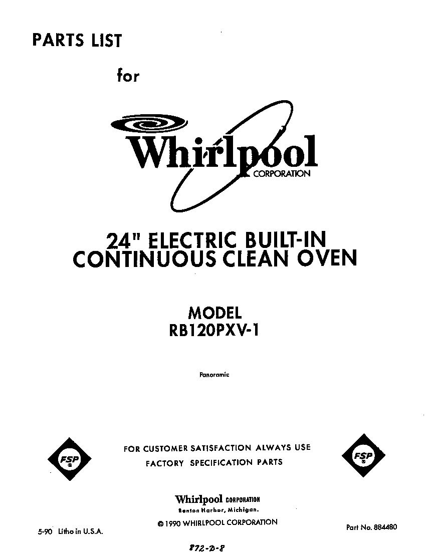 Whirlpool RB120PXV1 front cover diagram