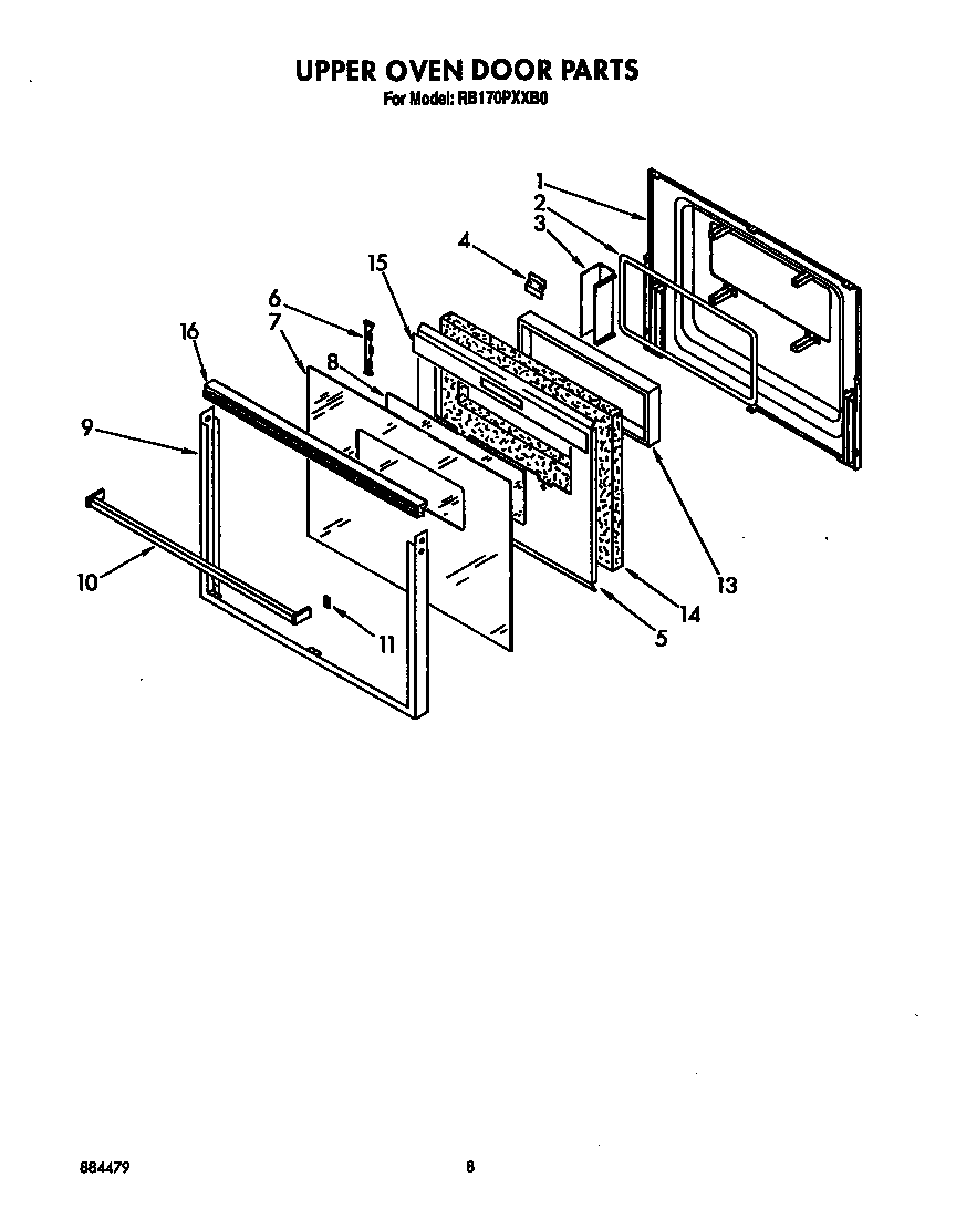 Whirlpool RB170PXXB0 upper oven door diagram