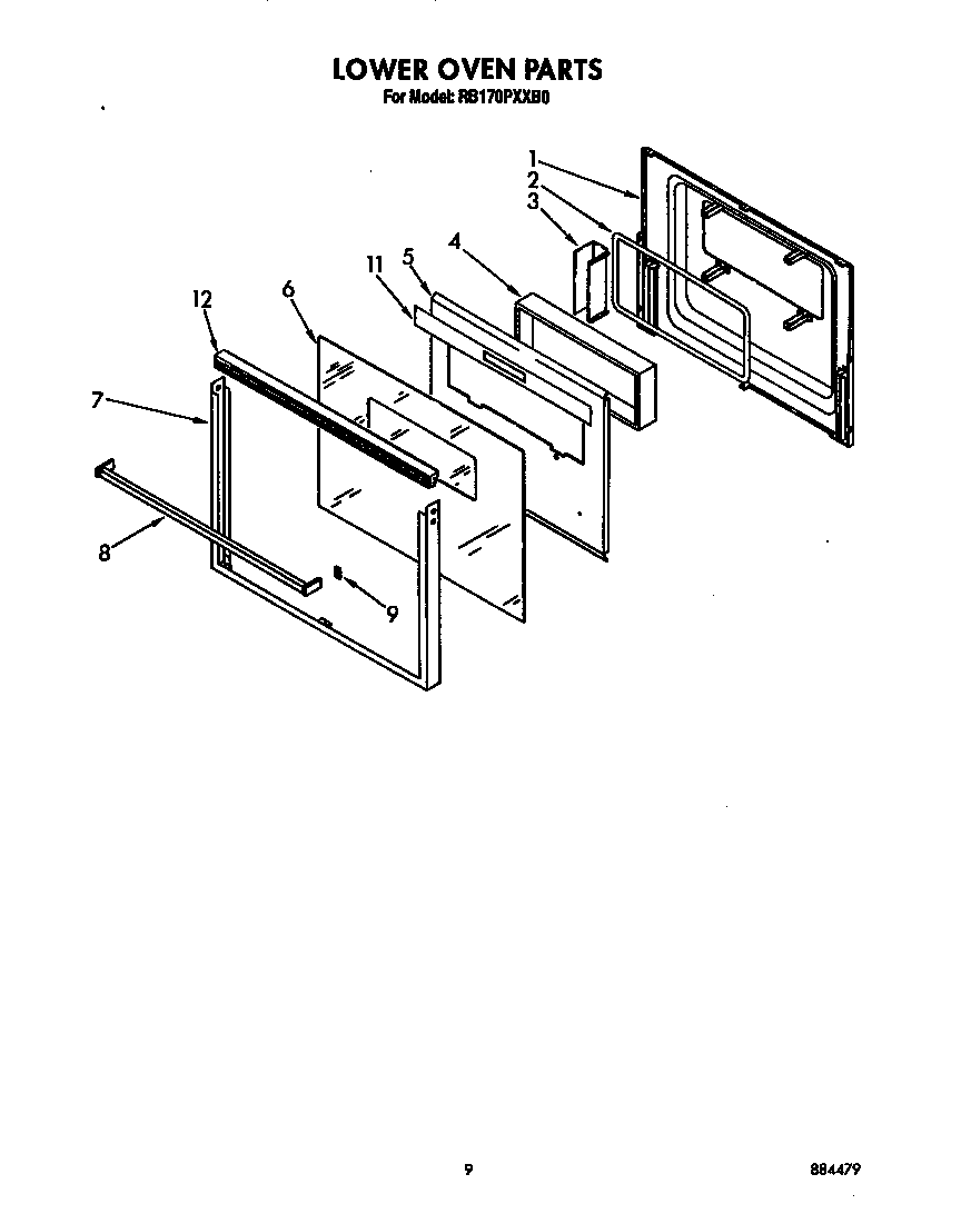 Whirlpool RB170PXXB0 lower oven door diagram