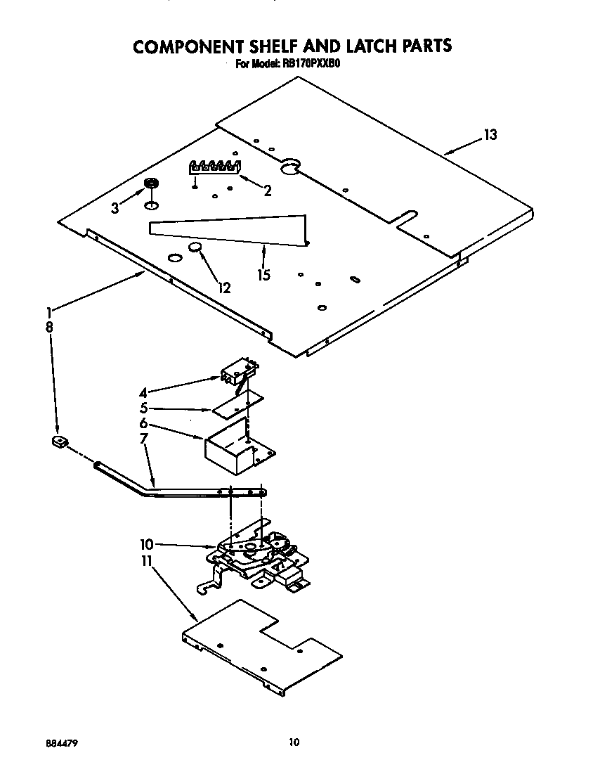 Whirlpool RB170PXXB0 component shelf and latch diagram