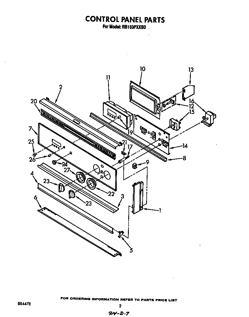 Whirlpool RB160PXXB0 control panel diagram