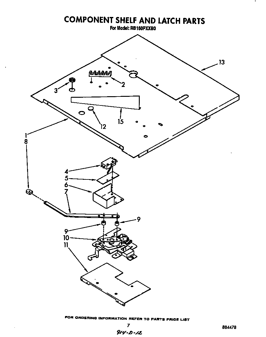 Whirlpool RB160PXXB0 component shelf and latch diagram