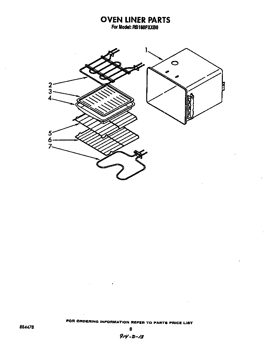Whirlpool RB160PXXB0 oven liner diagram