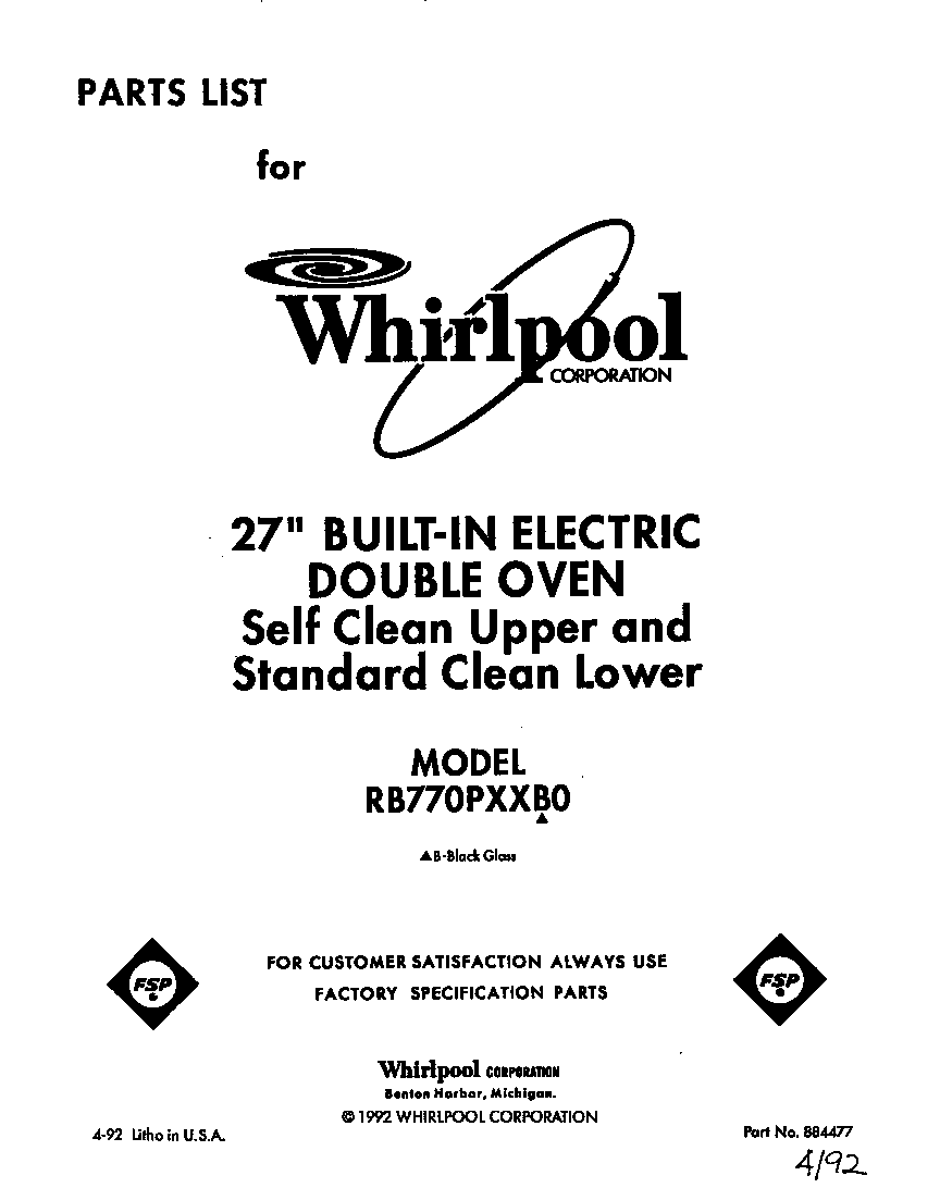 Whirlpool RB770PXXB0 front cover diagram