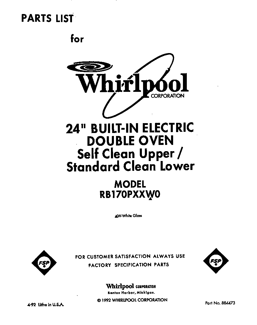 Whirlpool RB170PXXW0 front cover diagram