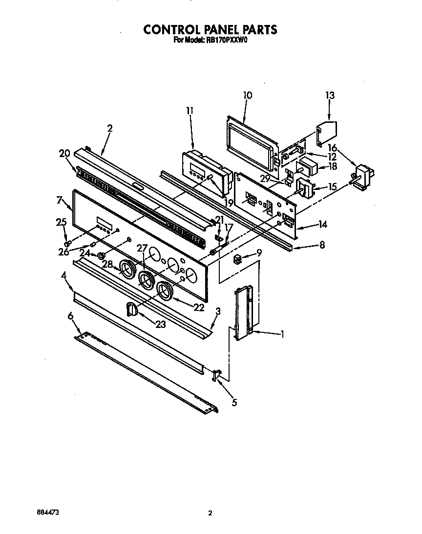 Whirlpool RB170PXXW0 control panel diagram