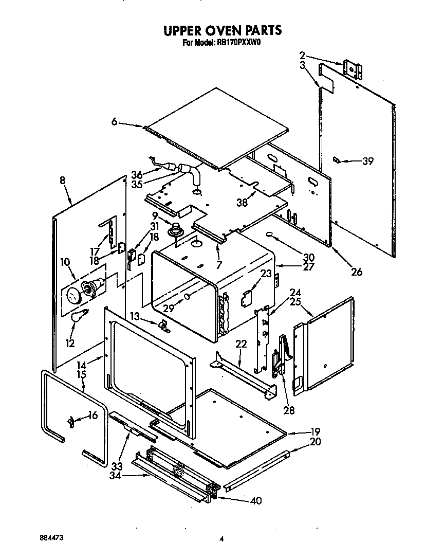 Whirlpool RB170PXXW0 upper oven diagram