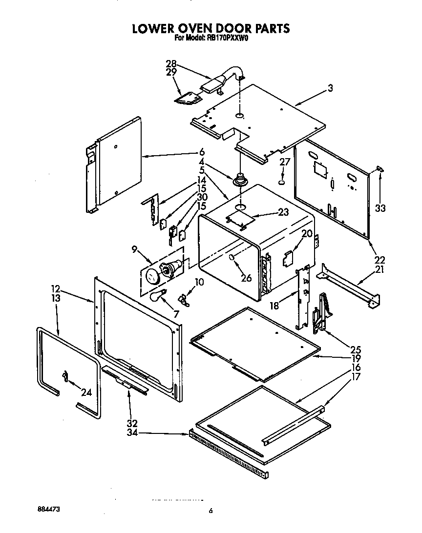 Whirlpool RB170PXXW0 lower oven diagram