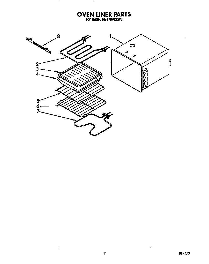 Whirlpool RB170PXXW0 oven liner diagram