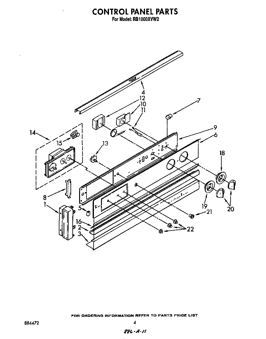 Whirlpool RB1000XVW2 control panel parts diagram