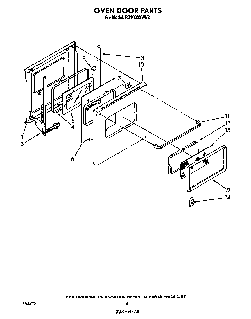 Whirlpool RB1000XVW2 oven door parts diagram