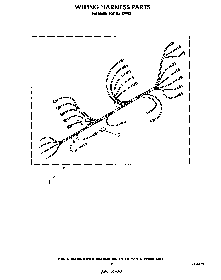 Whirlpool RB1000XVW2 wiring harness parts diagram